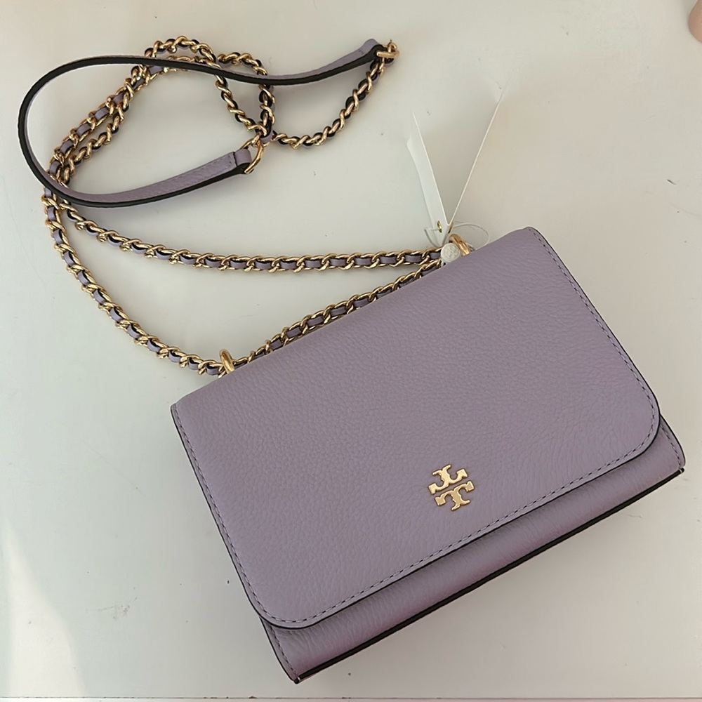 Tory Burch Carter Shrunken Shoulder Bag in pale violet size small